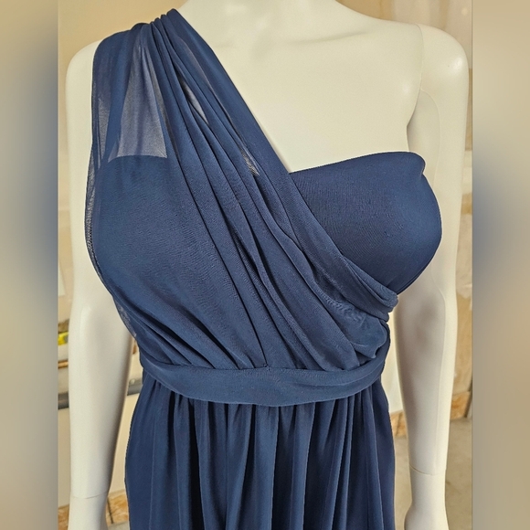 David's Bridal Midnight Blue One Shoulder Fit And Flare Tulle Mini Dress Size 16 - Picture 3 of 11